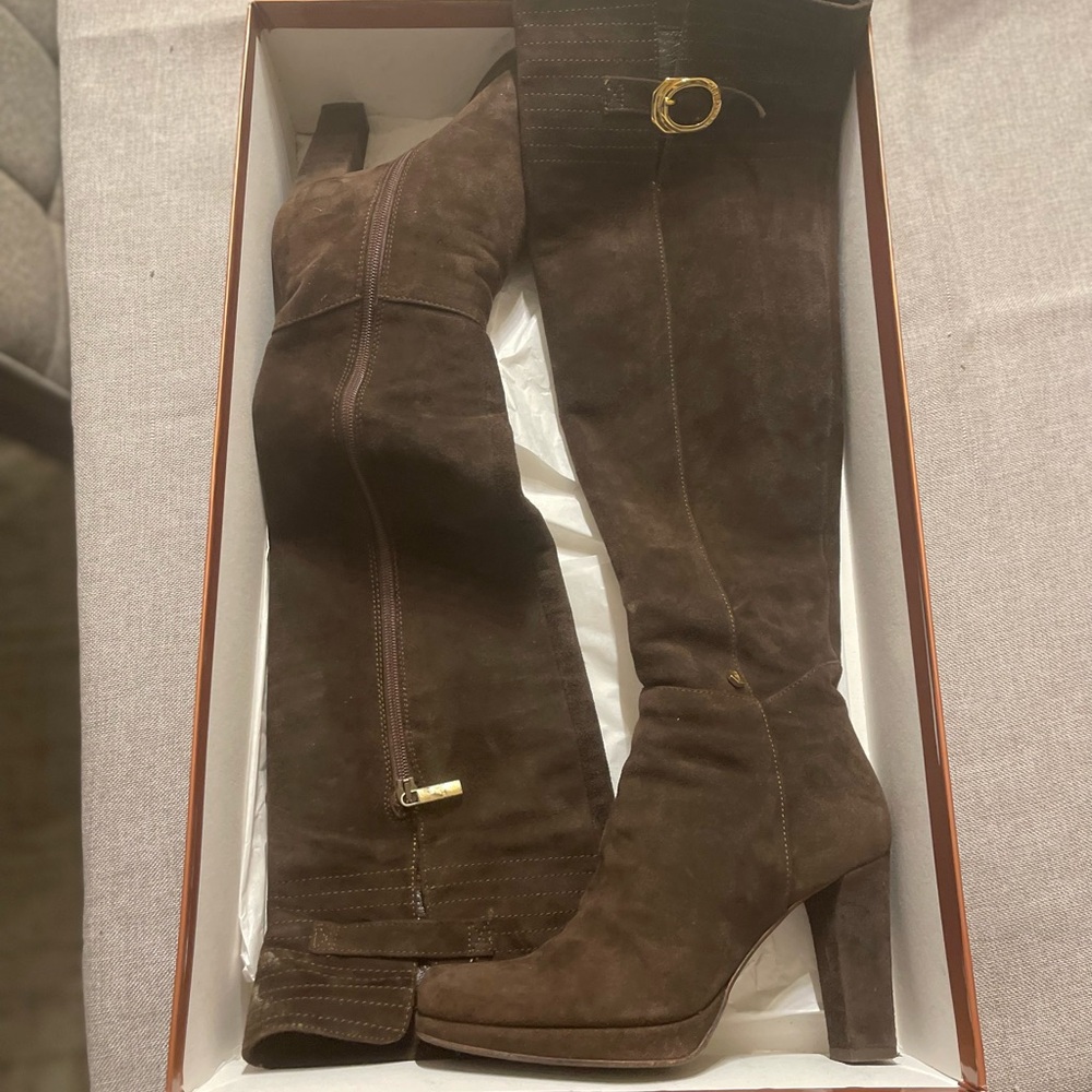 Over-the-Knee Brown Suede Heeled Boots